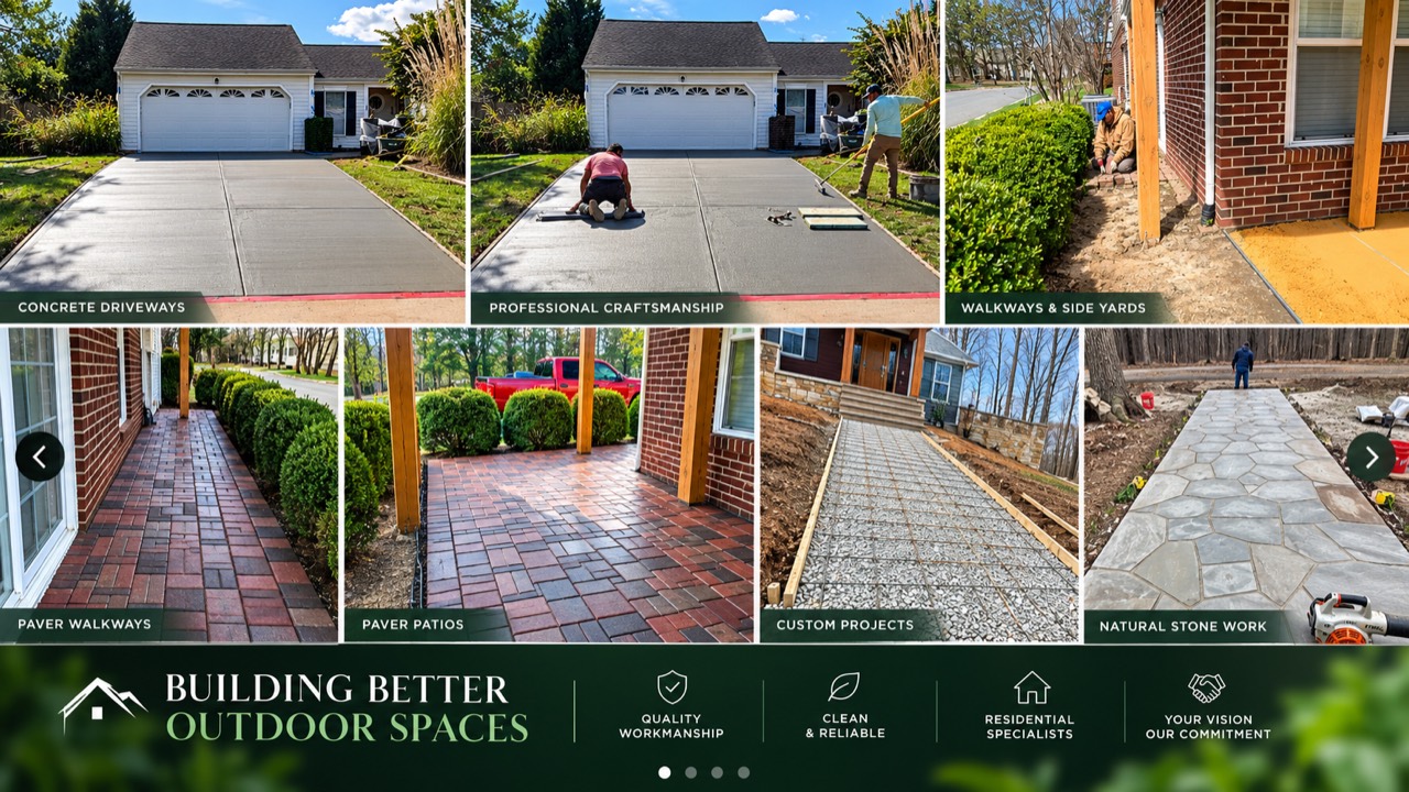 Serna's Landscaping Service LLC general contracting work including concrete driveways, paver patios, walkways, and natural stone work